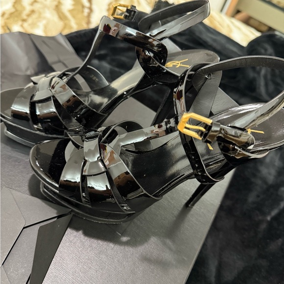 Saint Laurent Patent Black Strappy Heels - Picture 3 of 5